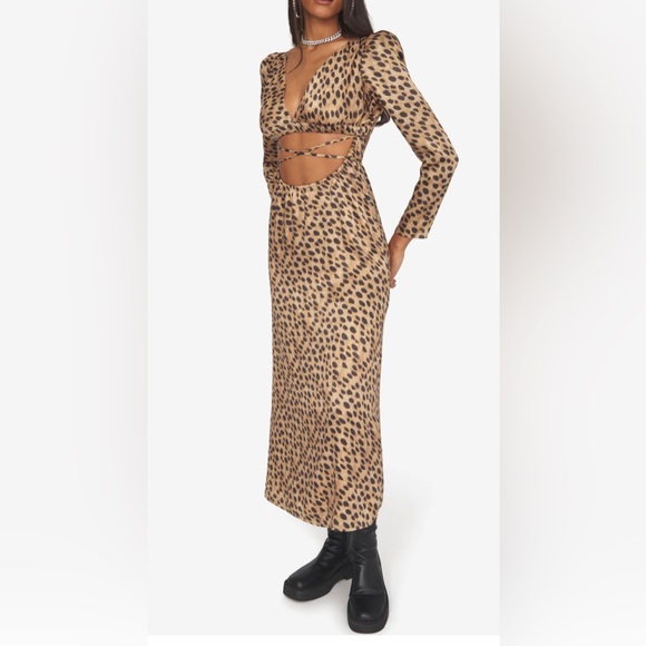 Brown Cut Out Leopard Satin Dress by WeWoreWhat - Picture 4 of 7